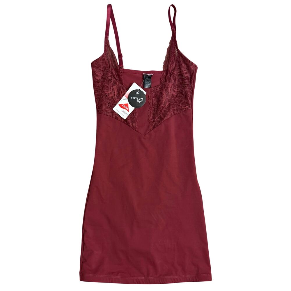 Esmara Shapewear Slip Dress Bodysuit Lace Spaghetti Strap Slimming Red Small